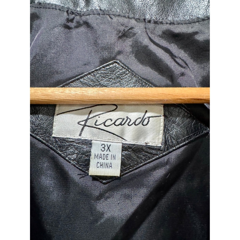 Ricardo Mens Black Genuine Leather Trench Coat Mid Length Jacket 3X Vintage - Picture 3 of 5